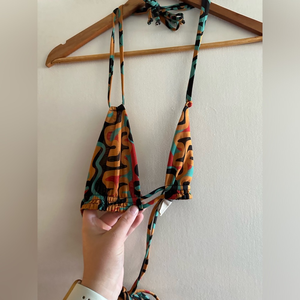 Gonza Orange/Teal 70s Double Strap Mesh Triangle Top size Small EUC - Picture 4 of 8
